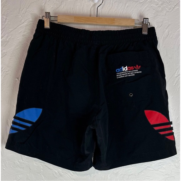 Adidas Originals Black Primegreen Tricolor Trefoil Swim Shorts Big Logo Medium - Picture 4 of 8